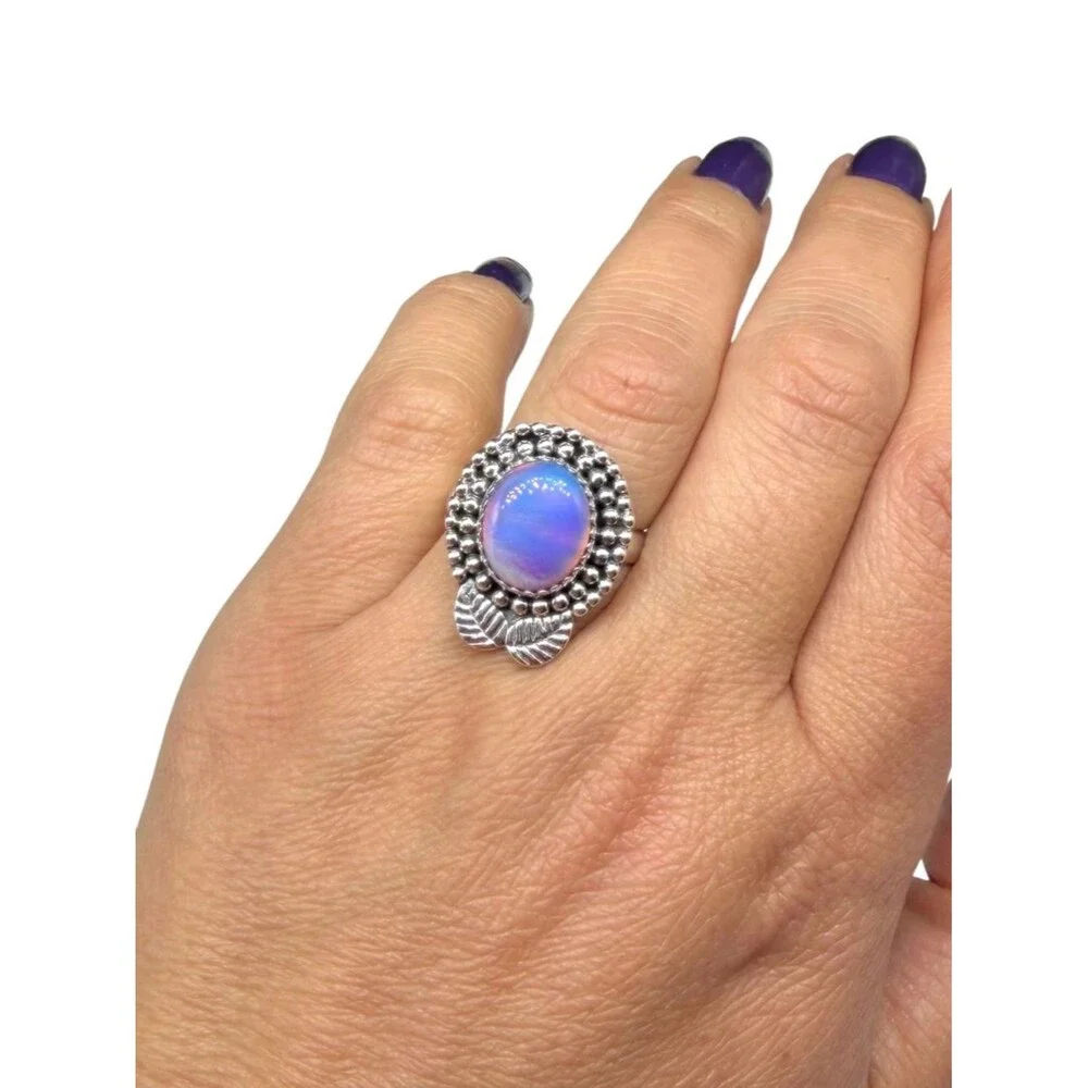 Aurora Fire Opal Ring Size 8 Solid 925 Sterling Silver Aura